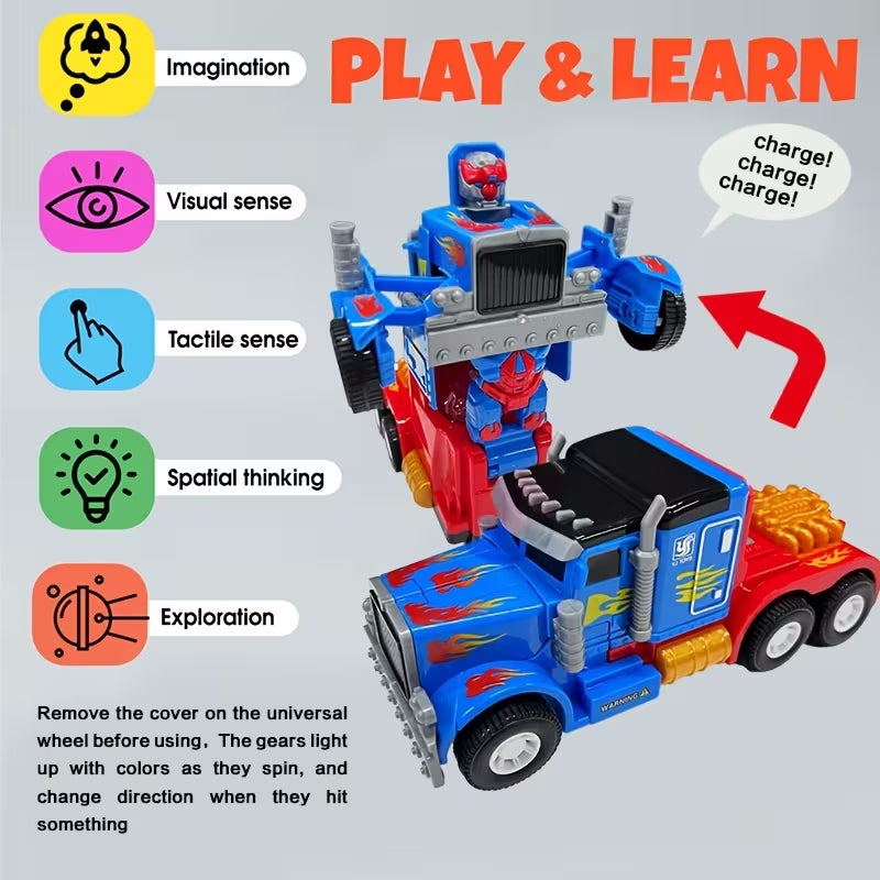 Kaiwatoy® 2-in-1 Transformable Robot, Toy Truck That Transforms Into a Robot, Blue and Red, Push-Back Feature, Lights and Sounds, for Children Ages 3 and Up