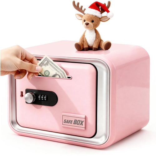 Piggy Banks for Kids, Money Safe Box Toys for Girls, Mini Safe Box Toys, Kids Coin Bank for Children, with Secure Password, Best Birthday Christmas Cash Coin Can for Kid 8-12 Year Old - Pink