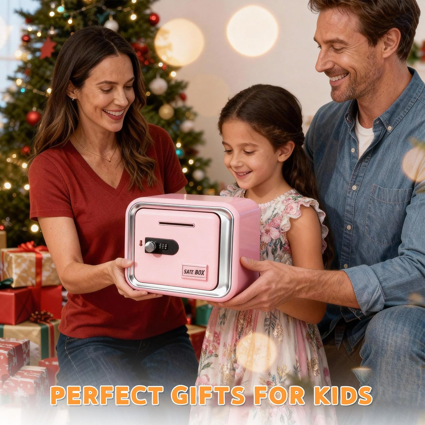 Piggy Banks for Kids, Money Safe Box Toys for Girls, Mini Safe Box Toys, Kids Coin Bank for Children, with Secure Password, Best Birthday Christmas Cash Coin Can for Kid 8-12 Year Old - Pink