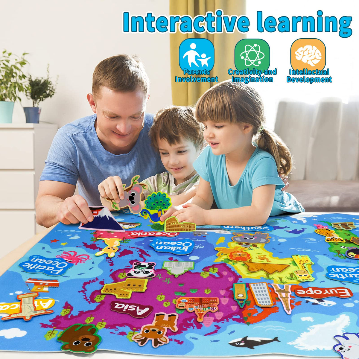 Kaiwatoy® 28 x 40 inch World Map Felt Board Set, Educational World Map Flannel Toy