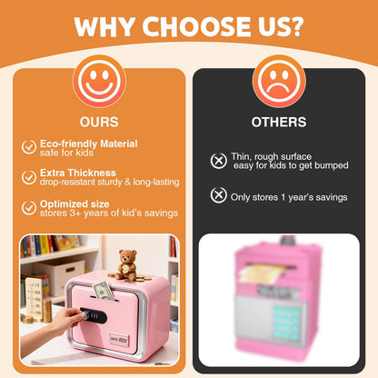 Piggy Banks for Kids, Money Safe Box Toys for Girls, Mini Safe Box Toys, Kids Coin Bank for Children, with Secure Password, Best Birthday Christmas Cash Coin Can for Kid 8-12 Year Old - Pink