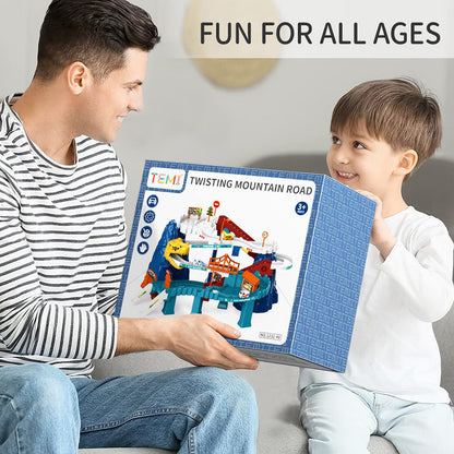 Dinosaurier-Rennstrecken-Spielset für Jungen 3-8 Jahre, Dinosaurier-Kletterhügel-Autorennbahn-Spielset mit 6 Mini-Rennautos