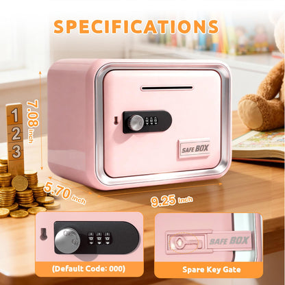 Piggy Banks for Kids, Money Safe Box Toys for Girls, Mini Safe Box Toys, Kids Coin Bank for Children, with Secure Password, Best Birthday Christmas Cash Coin Can for Kid 8-12 Year Old - Pink