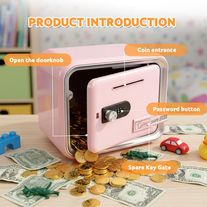 Piggy Banks for Kids, Money Safe Box Toys for Girls, Mini Safe Box Toys, Kids Coin Bank for Children, with Secure Password, Best Birthday Christmas Cash Coin Can for Kid 8-12 Year Old - Pink