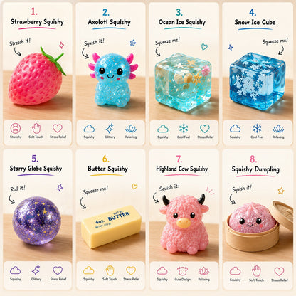 8-Piece Mystery Squishy Box — Ultimate Malt Sugar Stress Relief Sensory Bundle