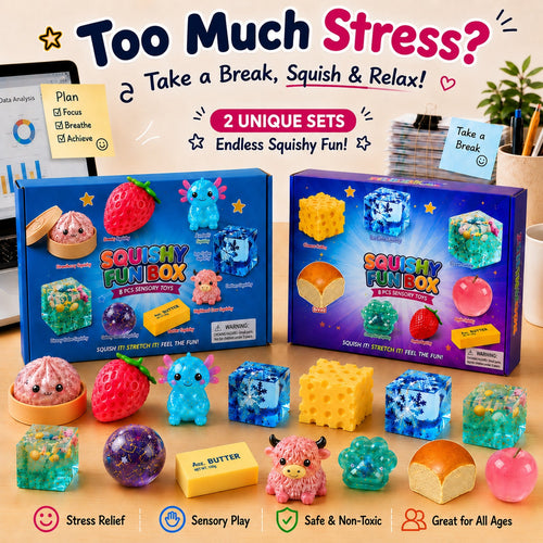 8-Piece Mystery Squishy Box — Ultimate Malt Sugar Stress Relief Sensory Bundle